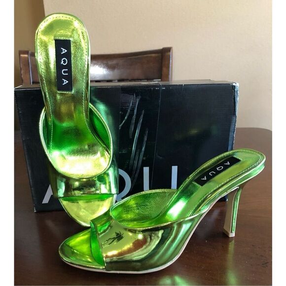 AQUA - 🎉HP🎉 NWT L Sz 7.5 Maeve Reilly Lucio High Heel Slides/Metallic Emerald - Picture 10 of 14
